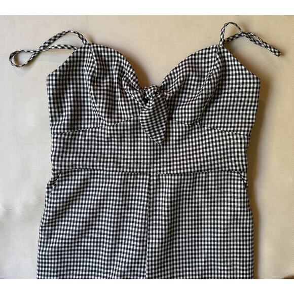 Forever 21 Black White Check Jumpsuit Size Medium Sleeveless Bow - Picture 2 of 8